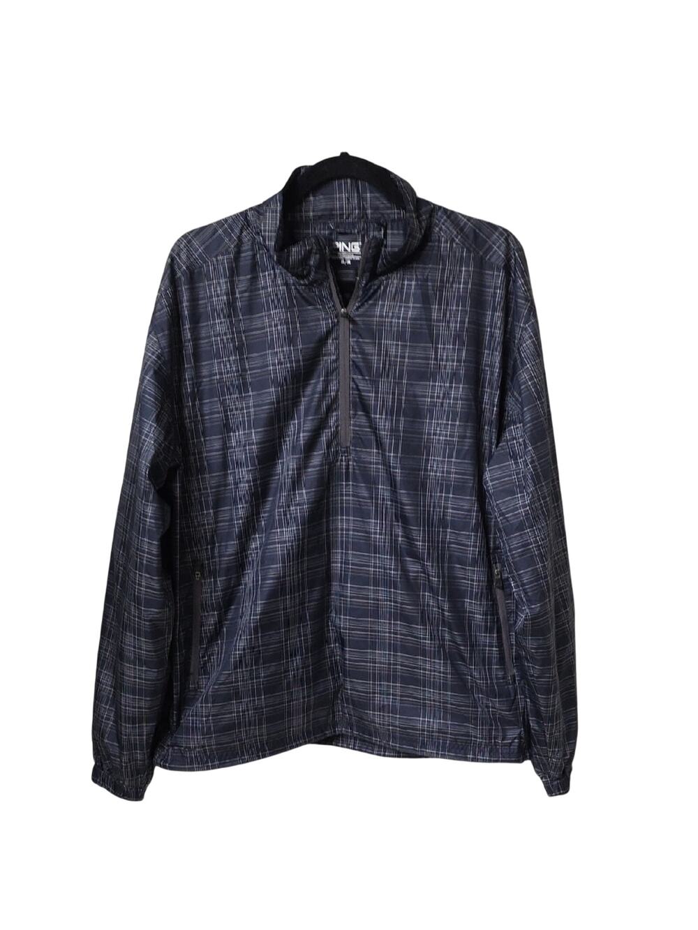 PING Performance Black Plaid Quarter Zip Pullover Jacket Mens Size Medium